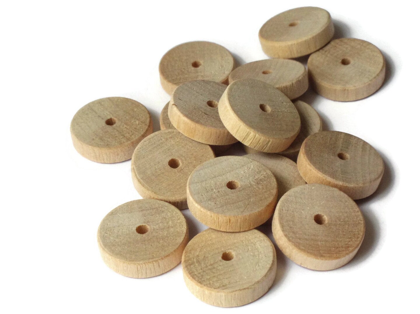 16 19mm Raw Wood Wheel Beads Wooden Disc Beads Light Brown Saucer Beads