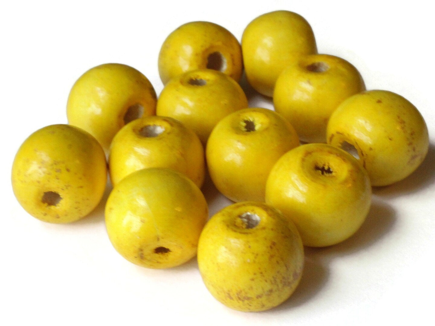 12 19mm x 17mm Round Yellow Wood Beads Wooden Ball Beads Macrame Beads Large Hole Beads