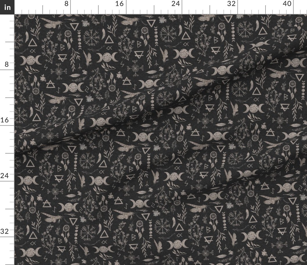 Feminine Magic Moon Pagan Black Witch Custom Printed Fabric by Spoonflower Various Fabrics by the Yard or Fat Quarter