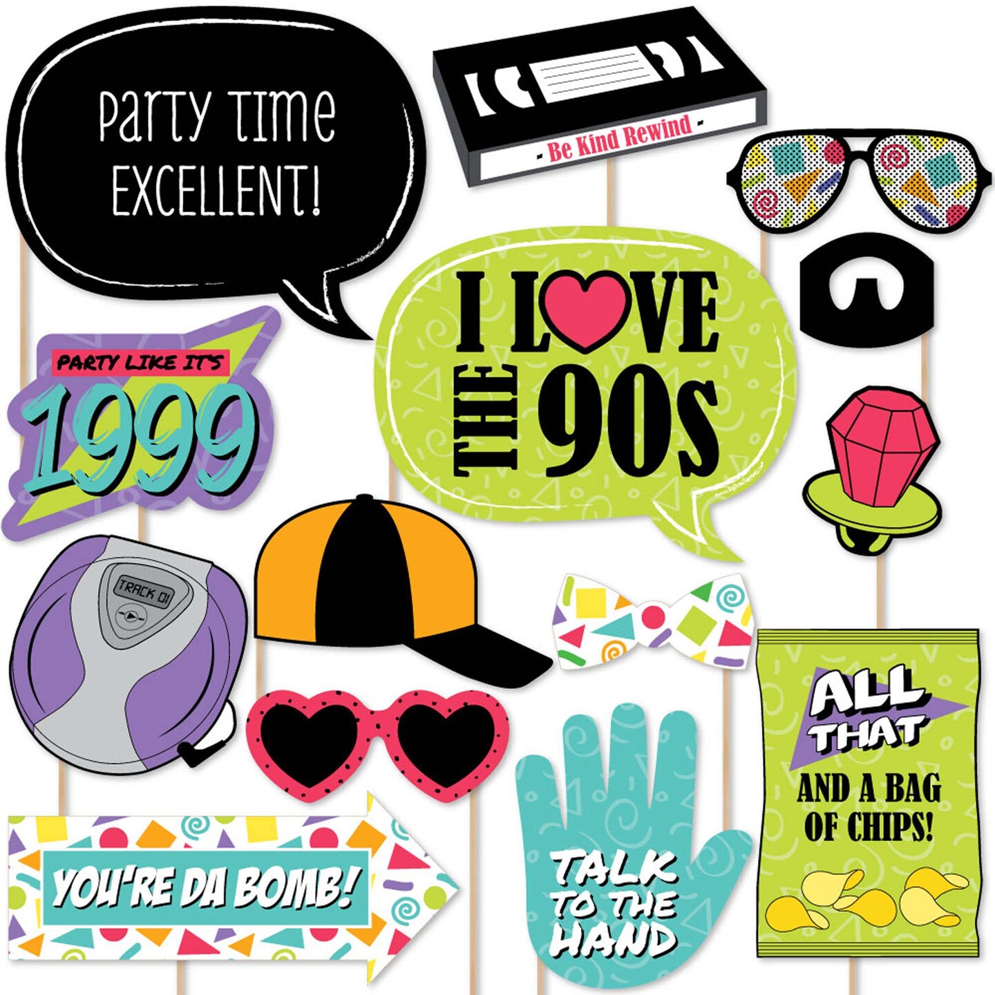 Big Dot of Happiness 90&#x27;s Throwback - 1990&#x27;s Party Photo Booth Props Kit - 20 Count