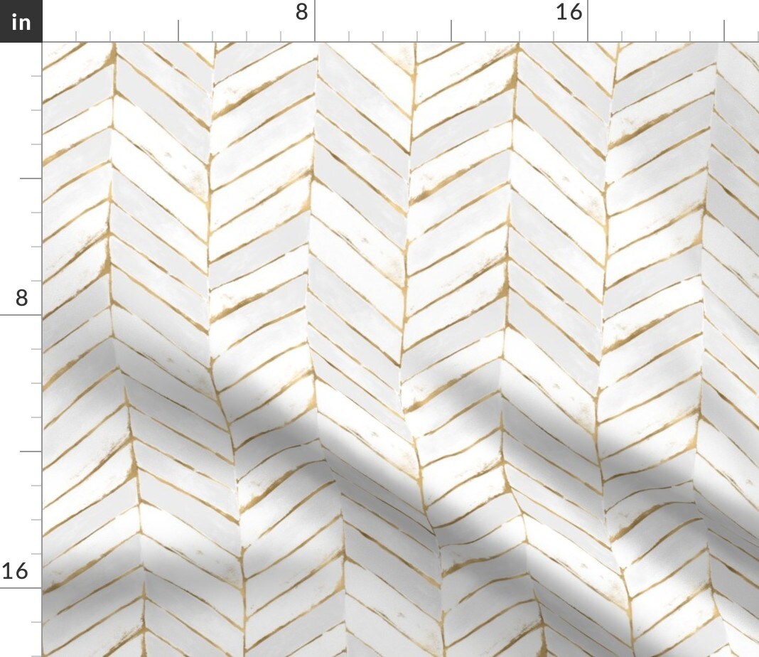 Chevron Painted White Gold Stripe Herringbone Mod Golden Print Look Custom Printed Fabric by Spoonflower Various Fabrics by the Yard or Fat Quarter