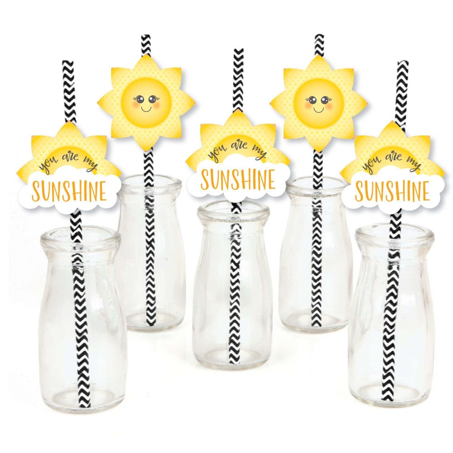 Big Dot of Happiness You are My Sunshine Paper Straw Decor - Baby Shower or Birthday Party Striped Decorative Straws - Set of 24