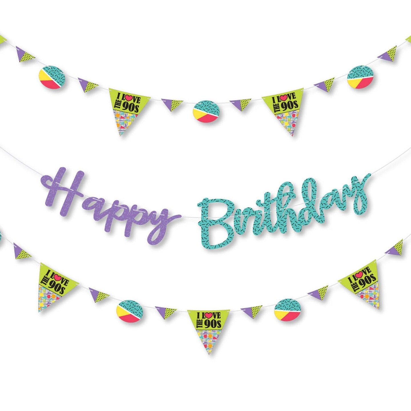 Big Dot of Happiness 90&#x27;s Throwback - 1990&#x27;s Birthday Party Letter Banner Decoration - 36 Banner Cutouts and Happy Birthday Banner Letters