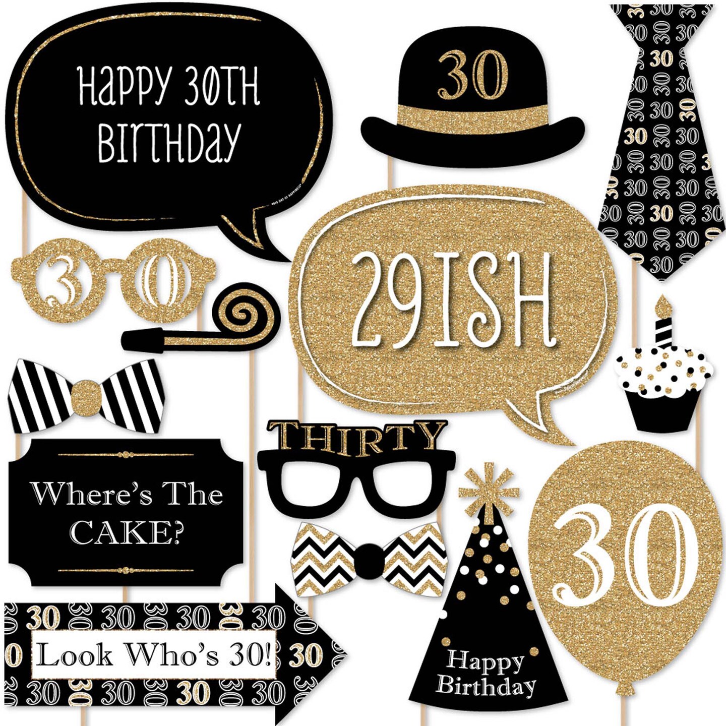 Big Dot of Happiness Adult 30th Birthday - Gold - Birthday Party Photo Booth Props Kit - 20 Count