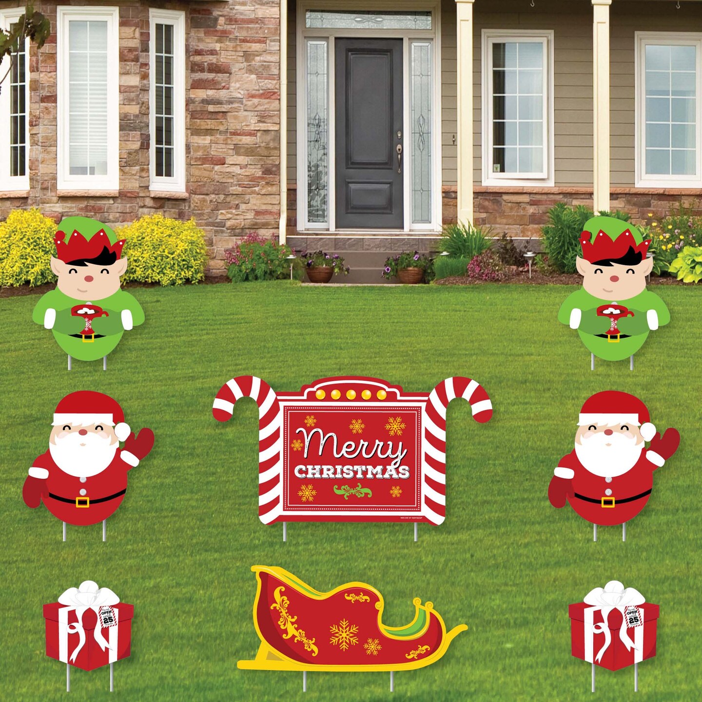 Big Dot of Happiness Jolly Santa Claus - Merry Christmas Yard Sign and Outdoor Lawn Decorations - Christmas Yard Signs - Set of 8