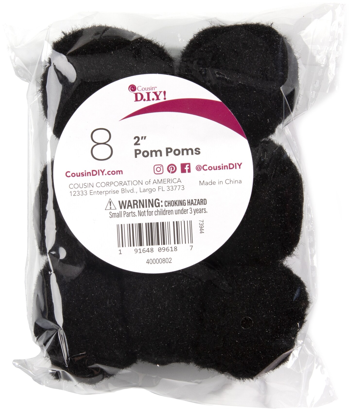 CousinDIY Pom-Poms 2&#x22; 8/Pkg-Black