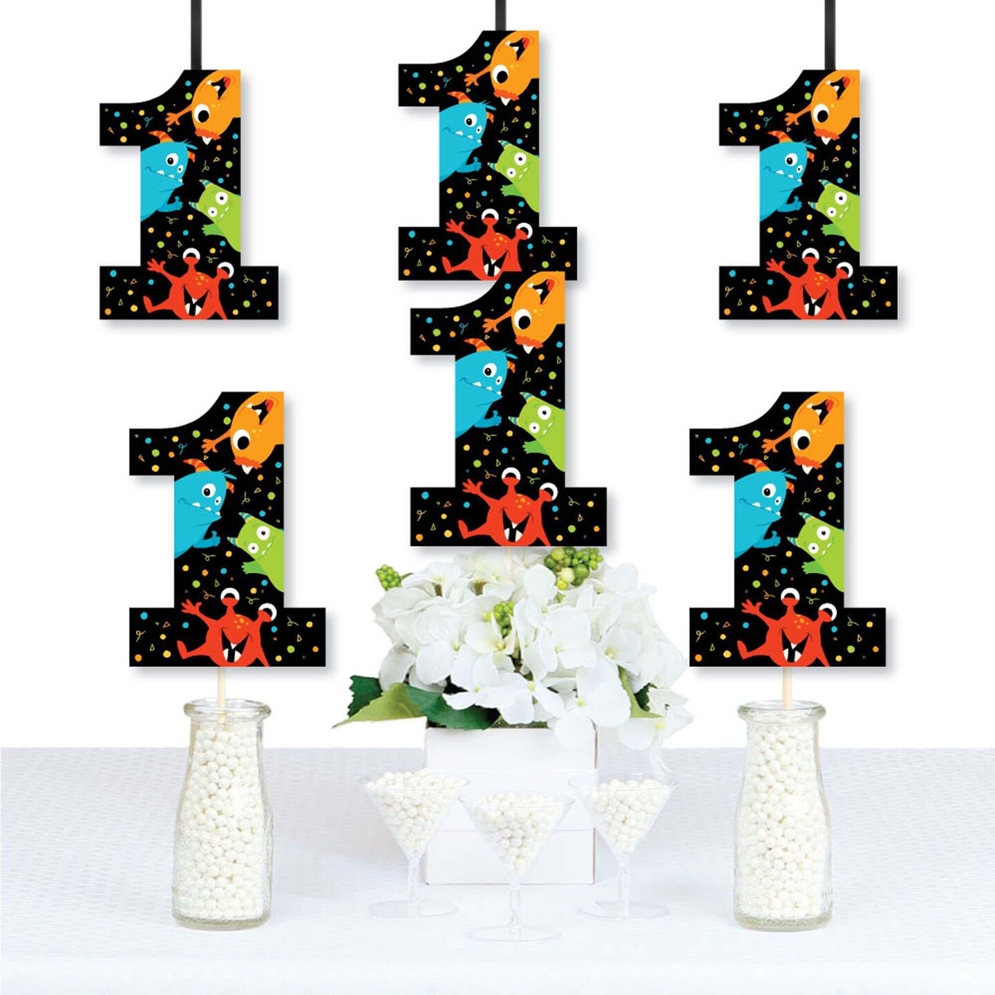 Big Dot of Happiness 1st Birthday Monster Bash - One Shaped Decorations DIY Little Monster First Birthday Party Essentials - Set of 20