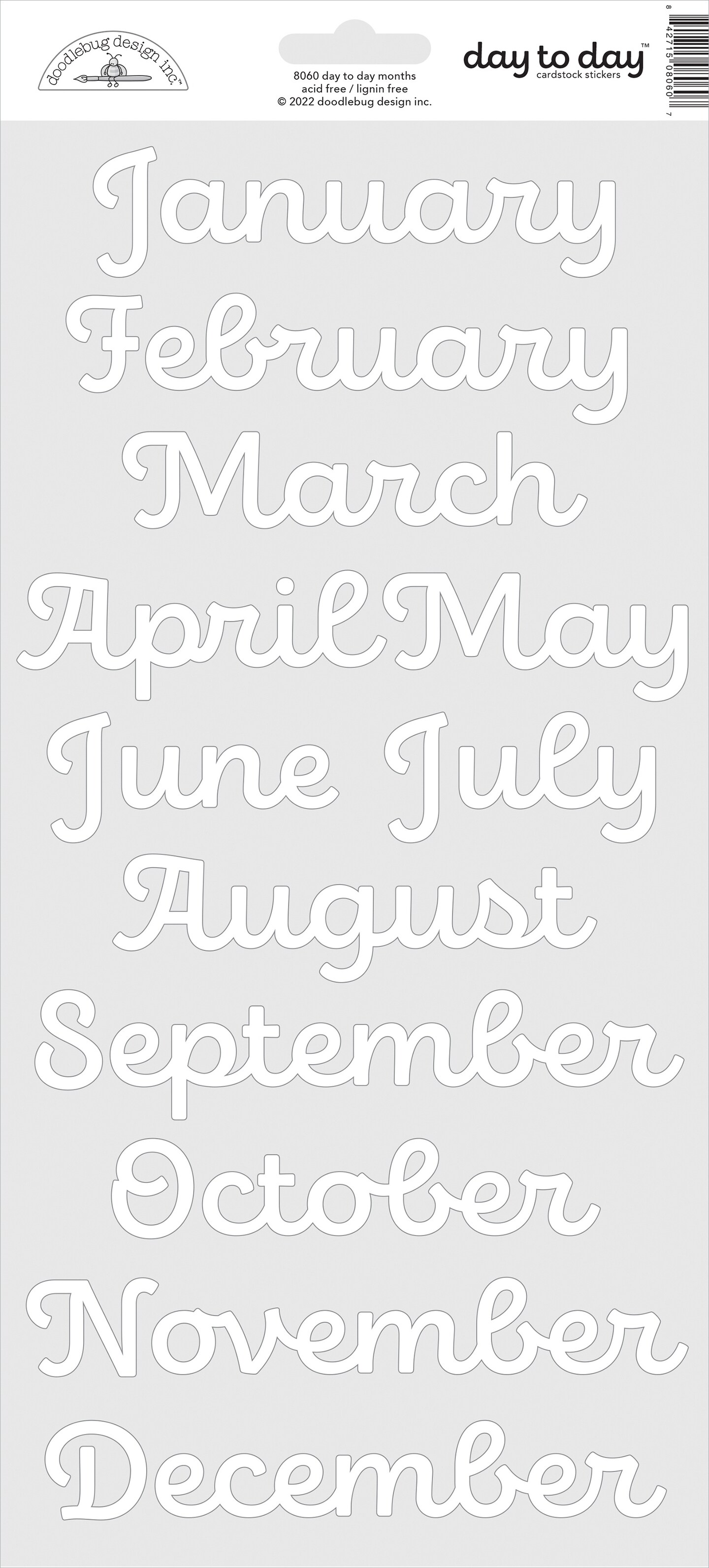 Day To Day Calendar Months Cardstock Stickers 6&#x22;X13&#x22;-White