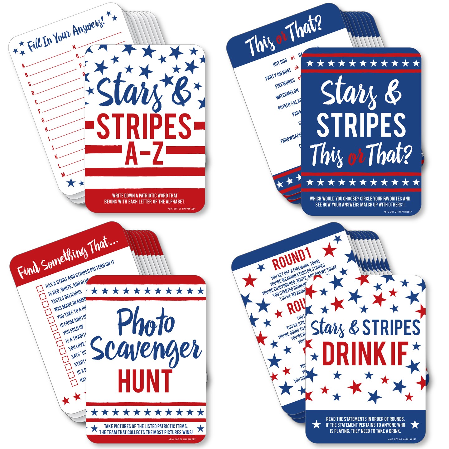 Big Dot of Happiness Stars &#x26; Stripes - 4 Patriotic Party Games - 10 Cards Each - Gamerific Bundle