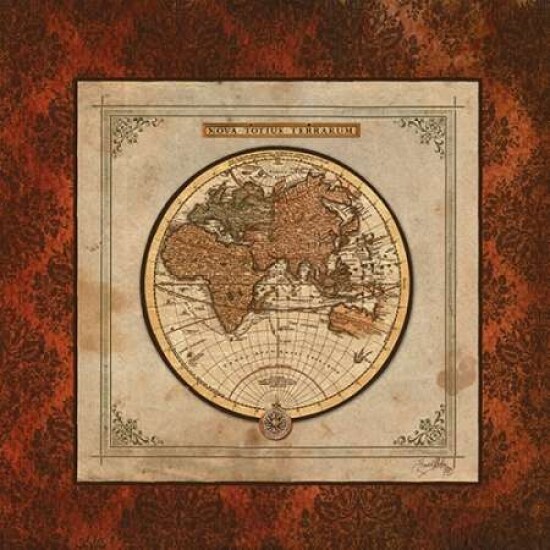 Red Damask Map II Poster Print by Elizabeth Medley - Item # VARPDX8565