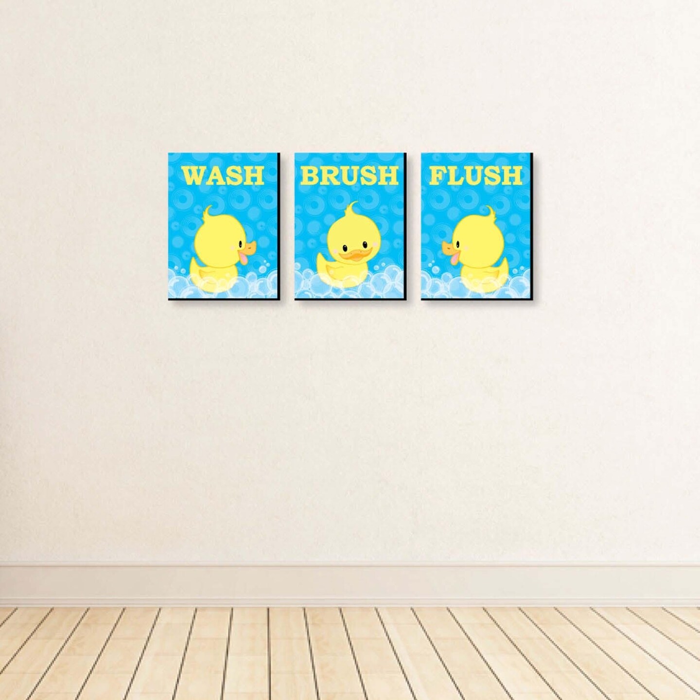 Big Dot of Happiness Ducky Duck - Kids Bathroom Rules Wall Art - 7.5 x 10 inches - Set of 3 Signs - Wash, Brush, Flush