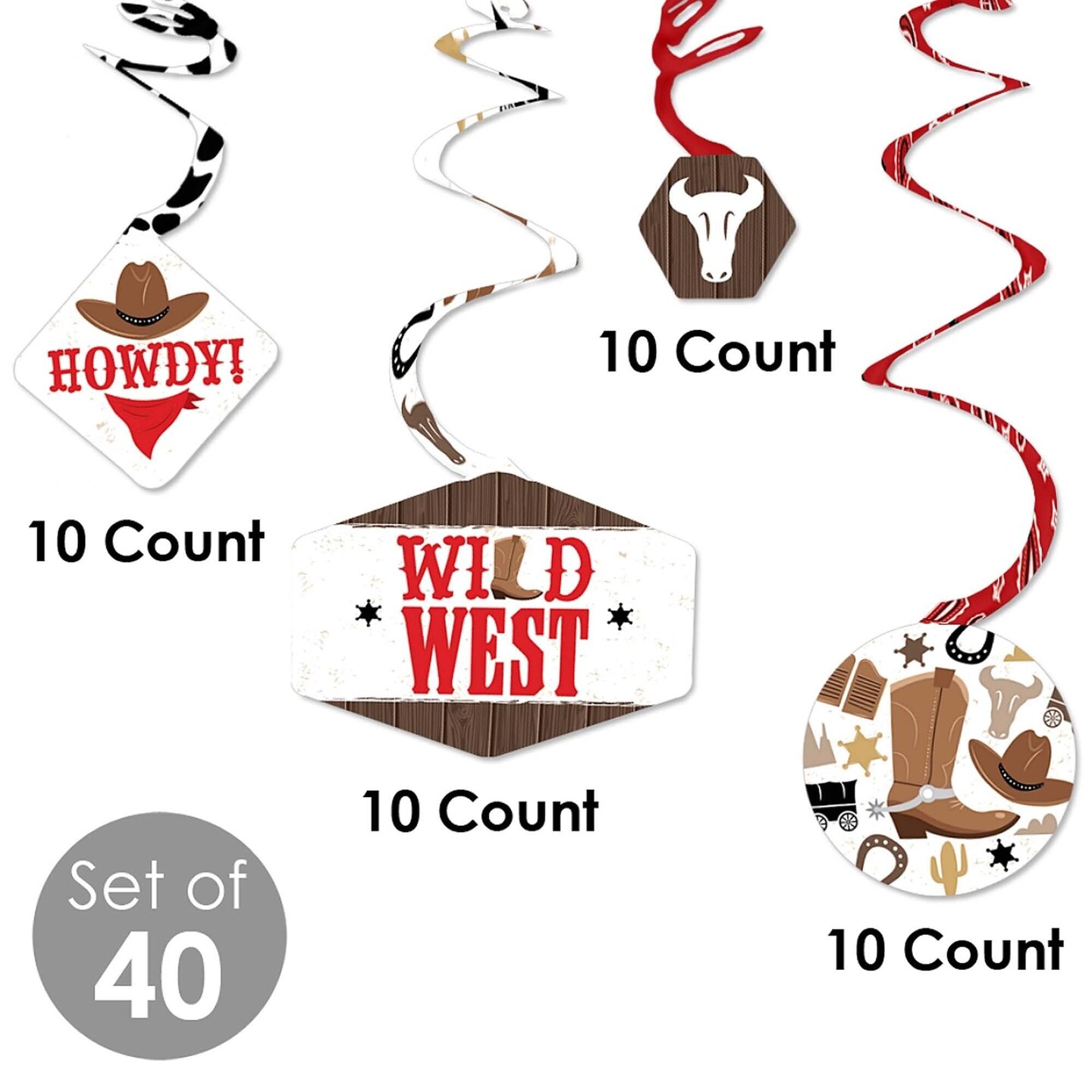 Big Dot of Happiness Western Hoedown - Wild West Cowboy Party Hanging Decor - Party Decoration Swirls - Set of 40