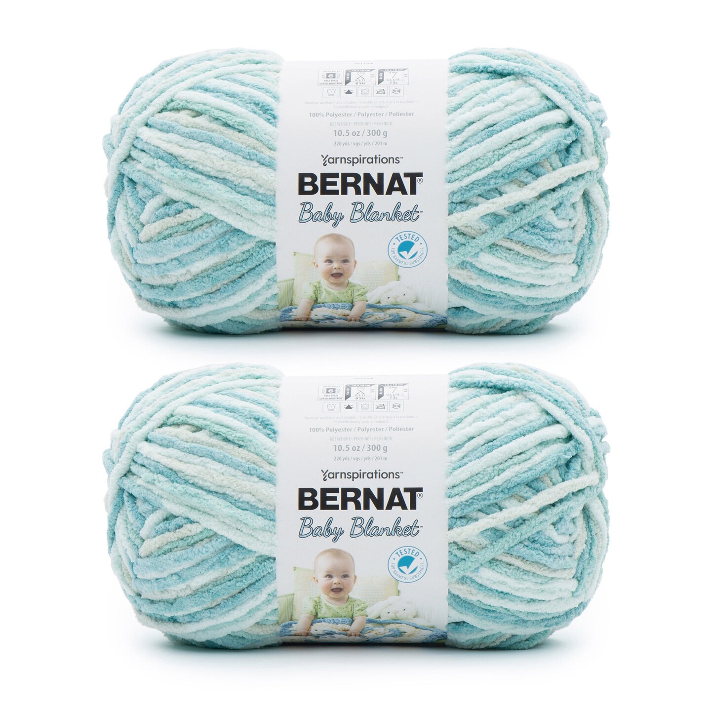 Bernat Baby Blanket Blue Green Yarn - 2 Pack of 300g/10.5oz - Polyester - 6  Super Bulky - 220 Yards - Knitting/Crochet