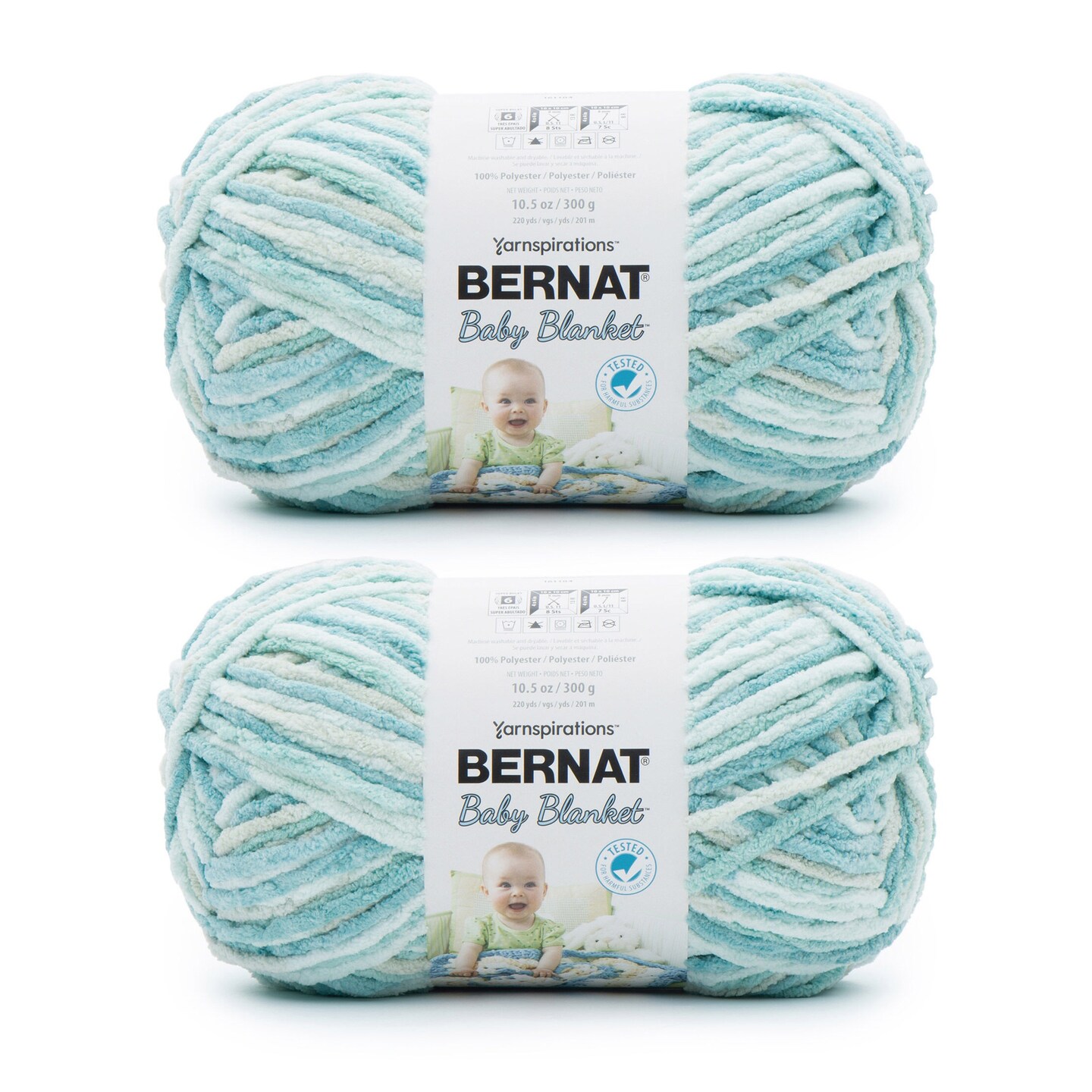 Bernat Baby Blanket Blue Green Yarn - 2 Pack of 300g/10.5oz - Polyester - 6 Super Bulky - 220 Yards - Knitting/Crochet