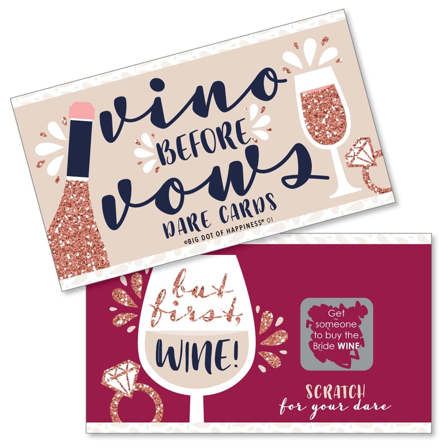 Big Dot of Happiness Vino Before Vows - Winery Bridal Shower or Bachelorette Party Game Scratch Off Dare Cards - 22 Count