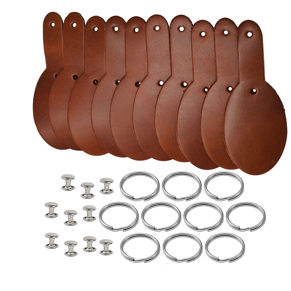 Leather Keychains Blanks 10 Pack-DIY Unique Oval Shaped One Pieced