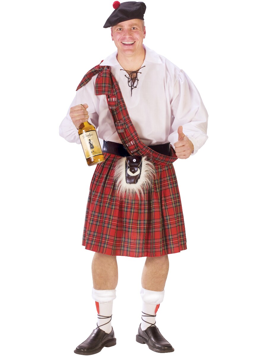 Mens Classic Red Plaid Highlander Scottsman Kilt Costume Accessory