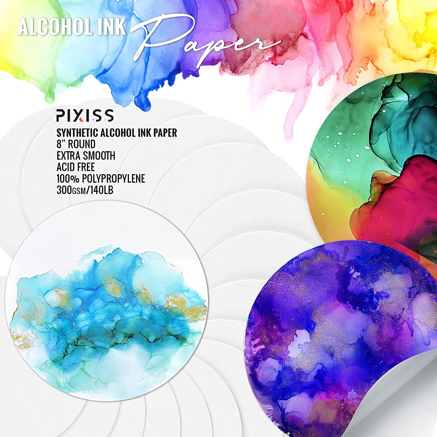 Pixiss Alcohol Ink Paper 25 Sheets Heavy Circle Paper 8" 203mm, 300gsm Cardstock
