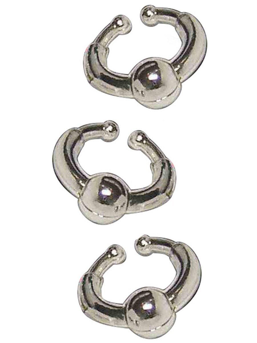 Pack of 3 Fake Silver Clip-on Costume Earring Lip Ring Body Hoop