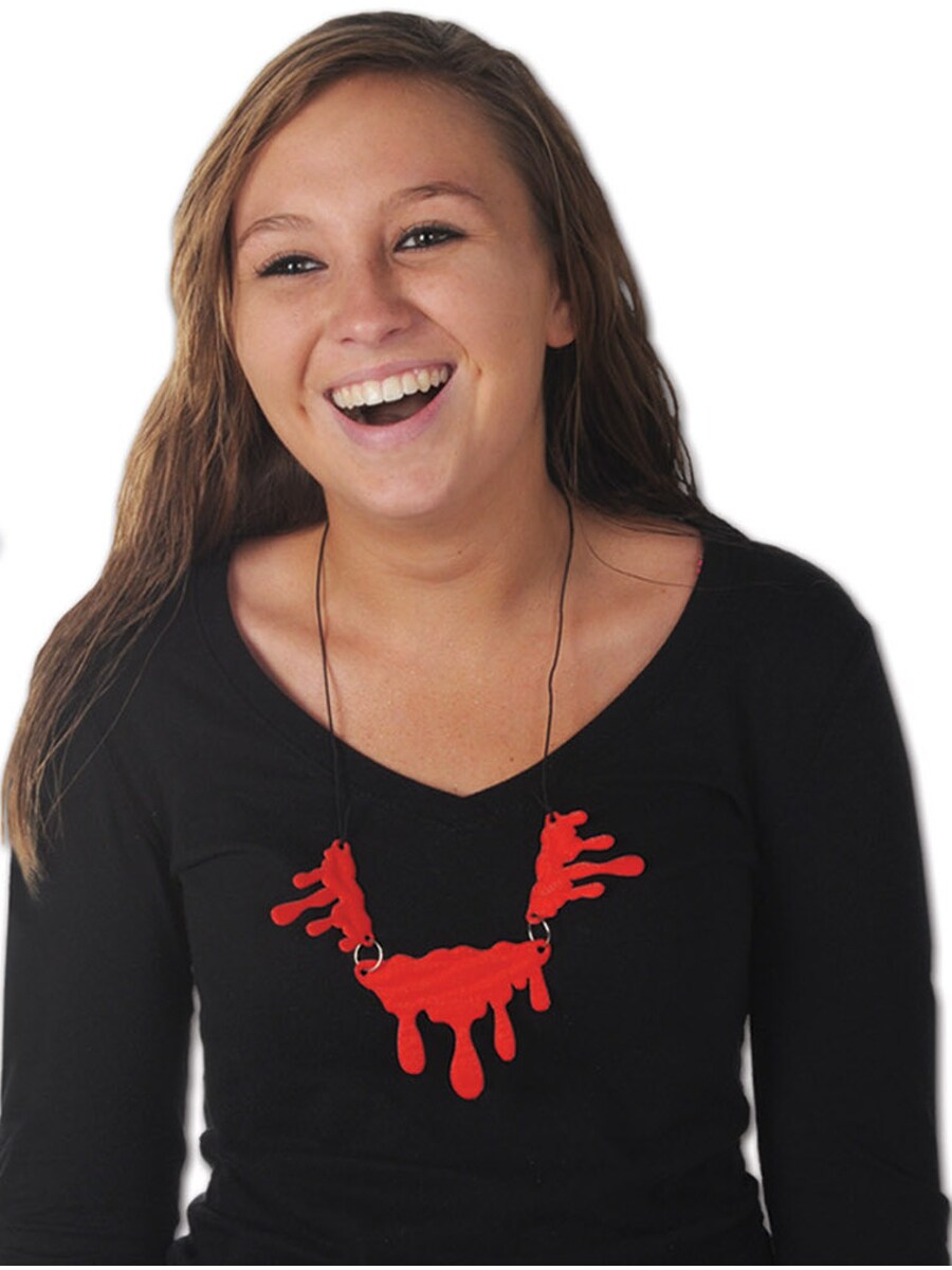 14&#x22; Red Dangling Dripping Blood Necklace Costume Accessory
