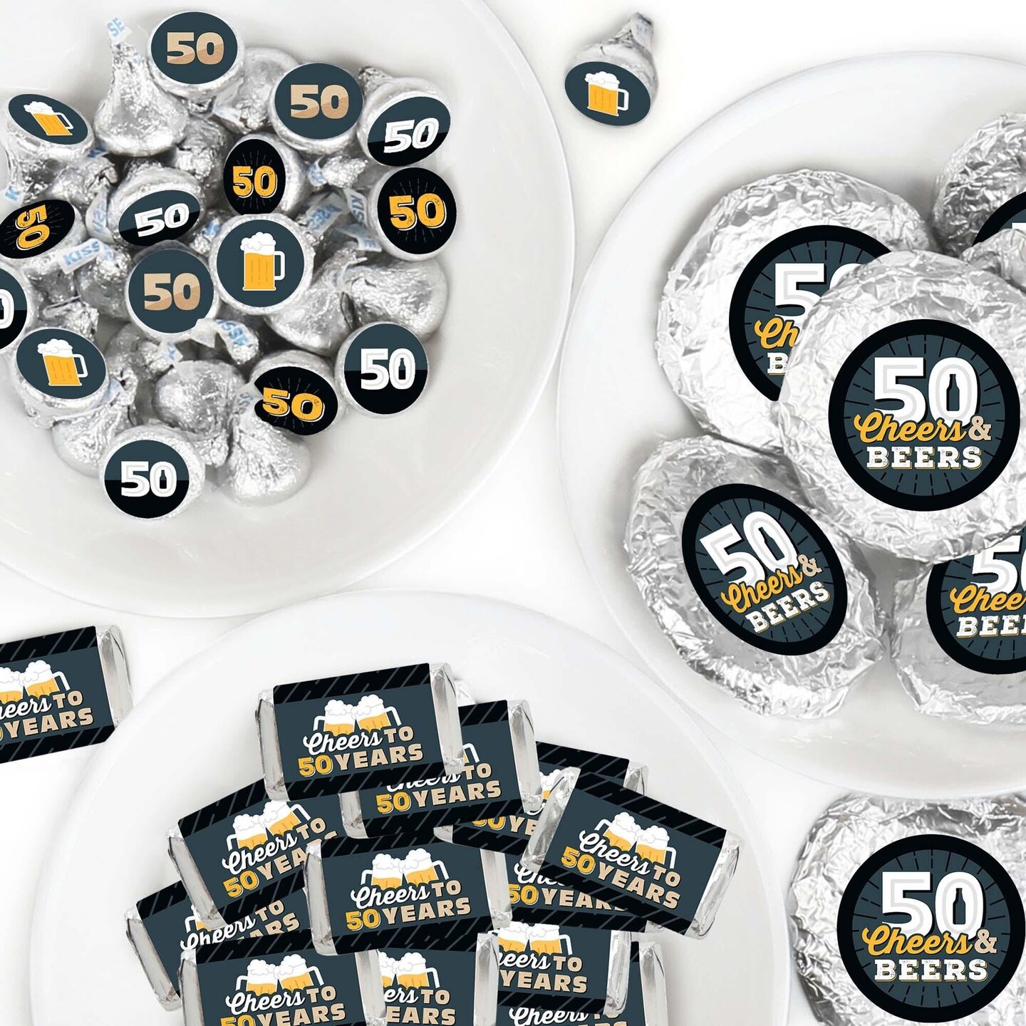 Big Dot of Happiness Cheers and Beers to 50 Years - 50th Birthday Party Candy Favor Sticker Kit - 304 Pieces