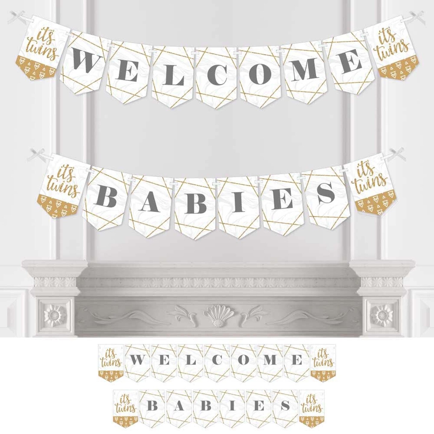 Big Dot of Happiness It s Twins Gold Twins Baby Shower Bunting Banner Party Decorations Welcome Babies