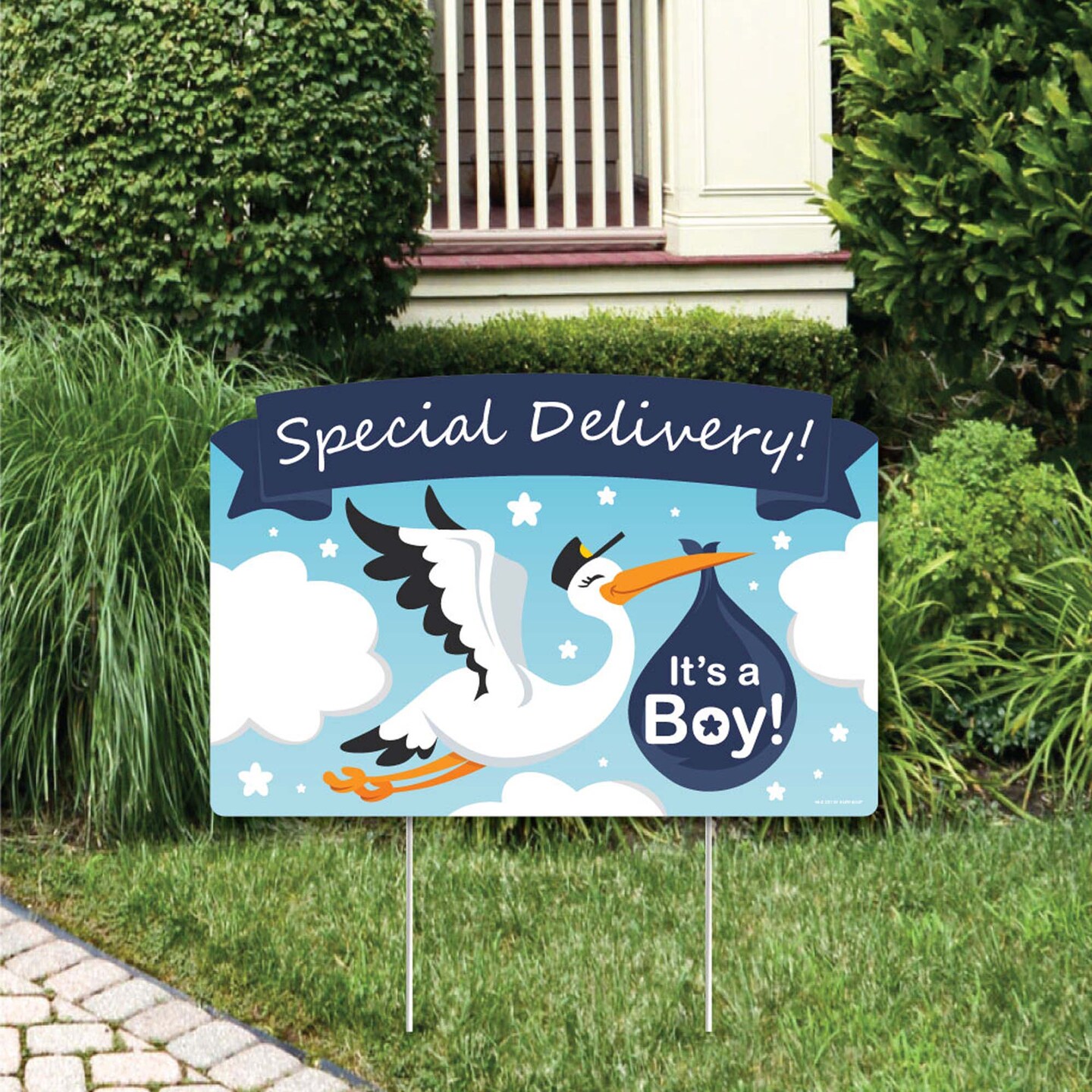 Big Dot of Happiness Boy Special Delivery - It&#x27;s A Boy Stork Baby Shower Yard Sign Lawn Decorations - Party Yardy Sign
