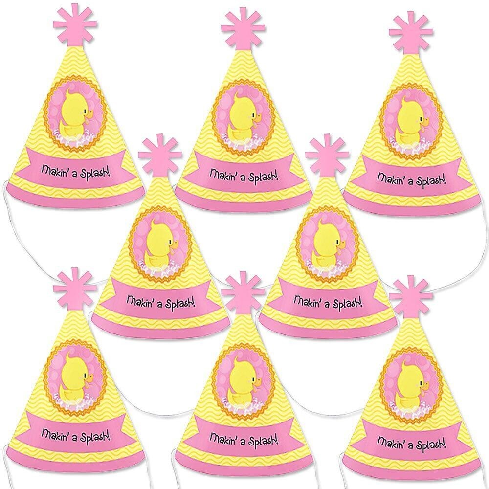 Big Dot of Happiness Pink Ducky Duck - Mini Cone Baby Shower or Birthday Party Hats - Small Little Party Hats - Set of 8