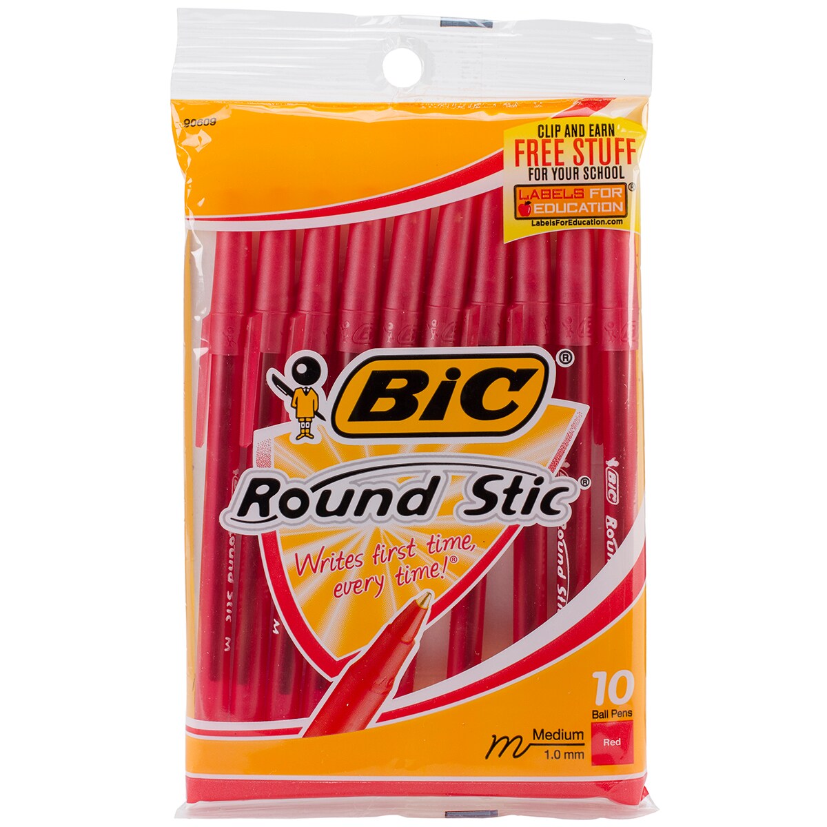 BIC Round Stic Medium Ballpoint Pens 10/Pkg-Red