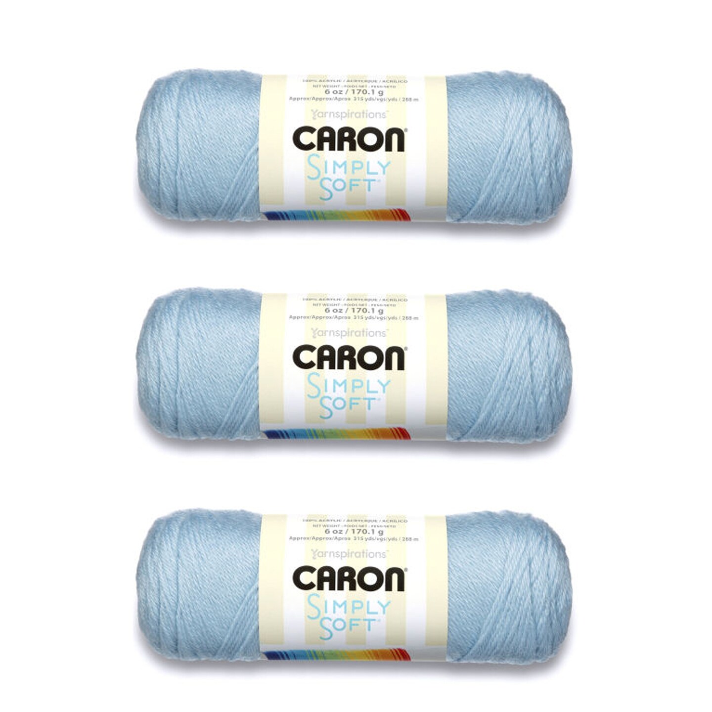 Caron Simply Soft Soft Blue Yarn - 3 Pack of 170g/6oz - Acrylic - 4 Medium (Worsted) - 315 Yards - Knitting/Crochet