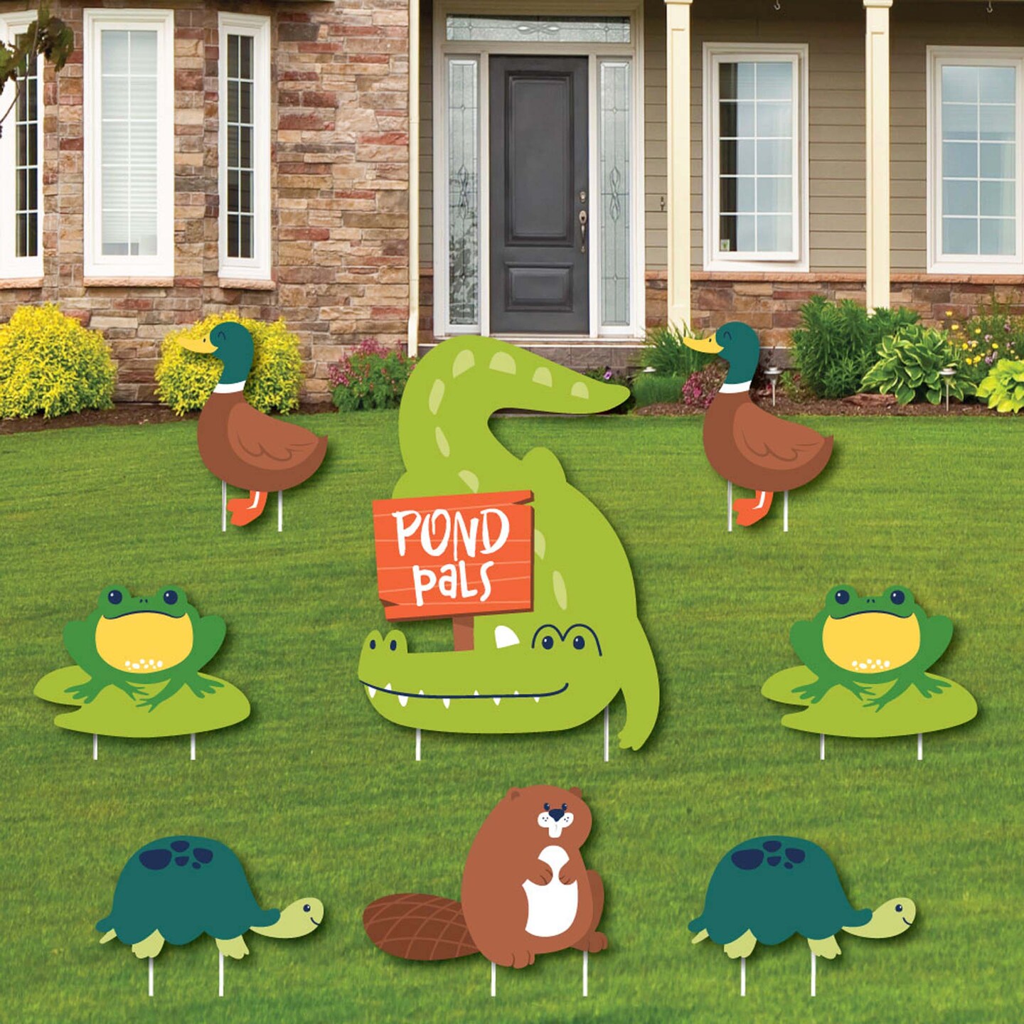 Big Dot Of Happiness Pond Pals Yard Sign And Outdoor Lawn Decor Frog Alligator Turtle