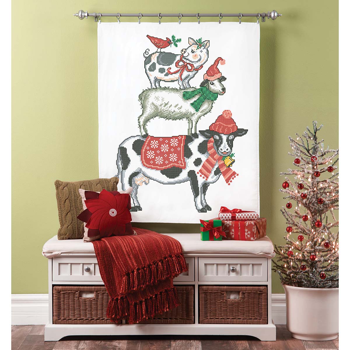 Herrschners Holiday Animal Stack Lap Quilt Top Stamped Cross-Stitch ...