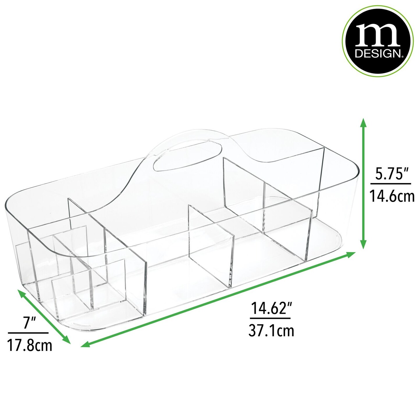 mDesign Plastic Divided Crafting Storage Organizer Caddy, Handle, 2 Pack, Clear