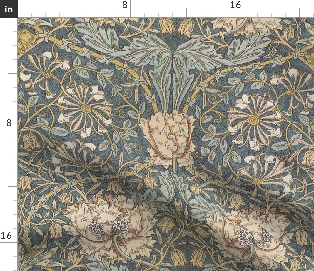 Floral Damask Victorian Vintage Style Edwardian Arts And Crafts Gray Blue Tan Custom Printed Fabric by Spoonflower Various Fabrics by the Yard or Fat Quarter