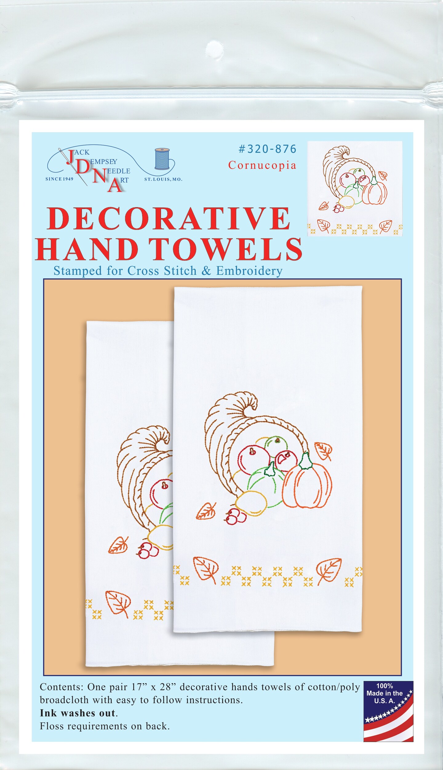 Jack Dempsey Stamped Decorative Hand Towel Pair 17"X28"-Cornucopia