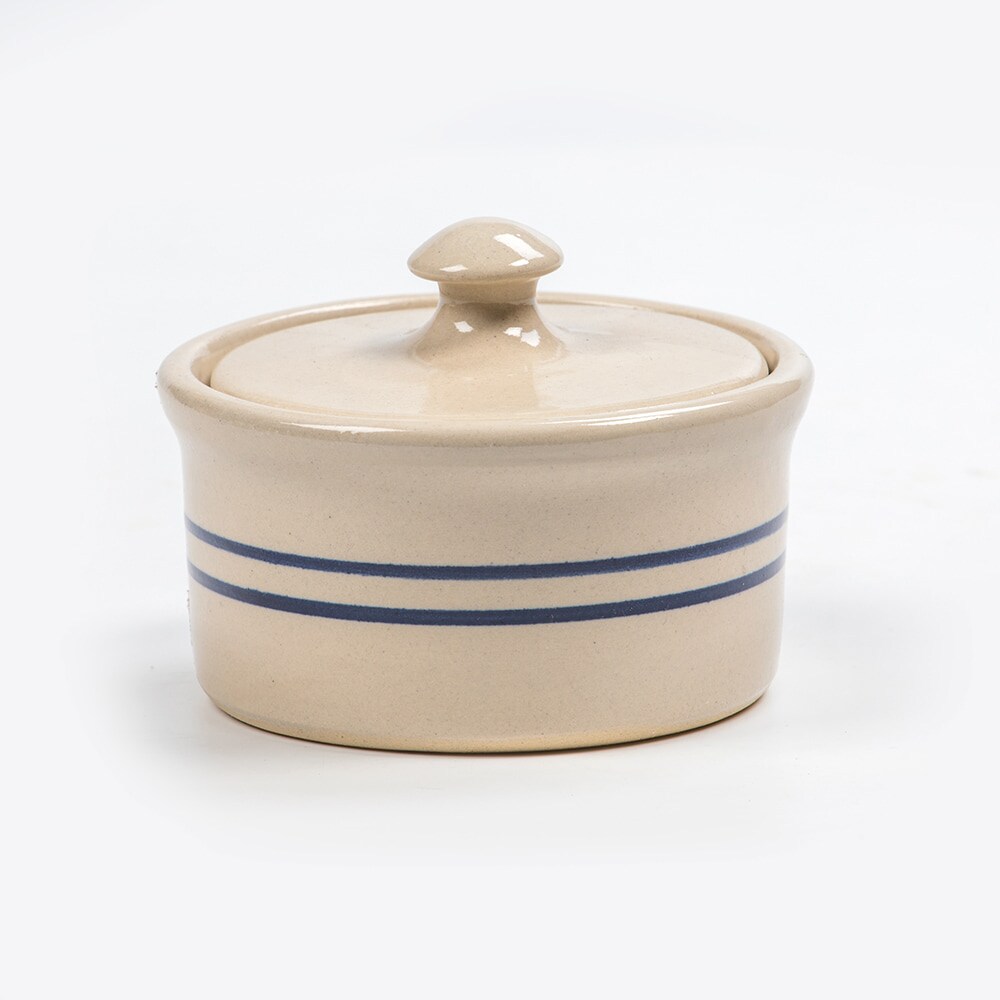Martinez Pottery Heritage Blue Stripe Stoneware Ramekin with Lid