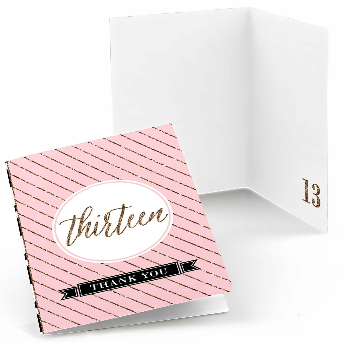 Big Dot of Happiness Chic 13th Birthday - Pink, Black and Gold - Birthday Party Thank You Cards (8 count)
