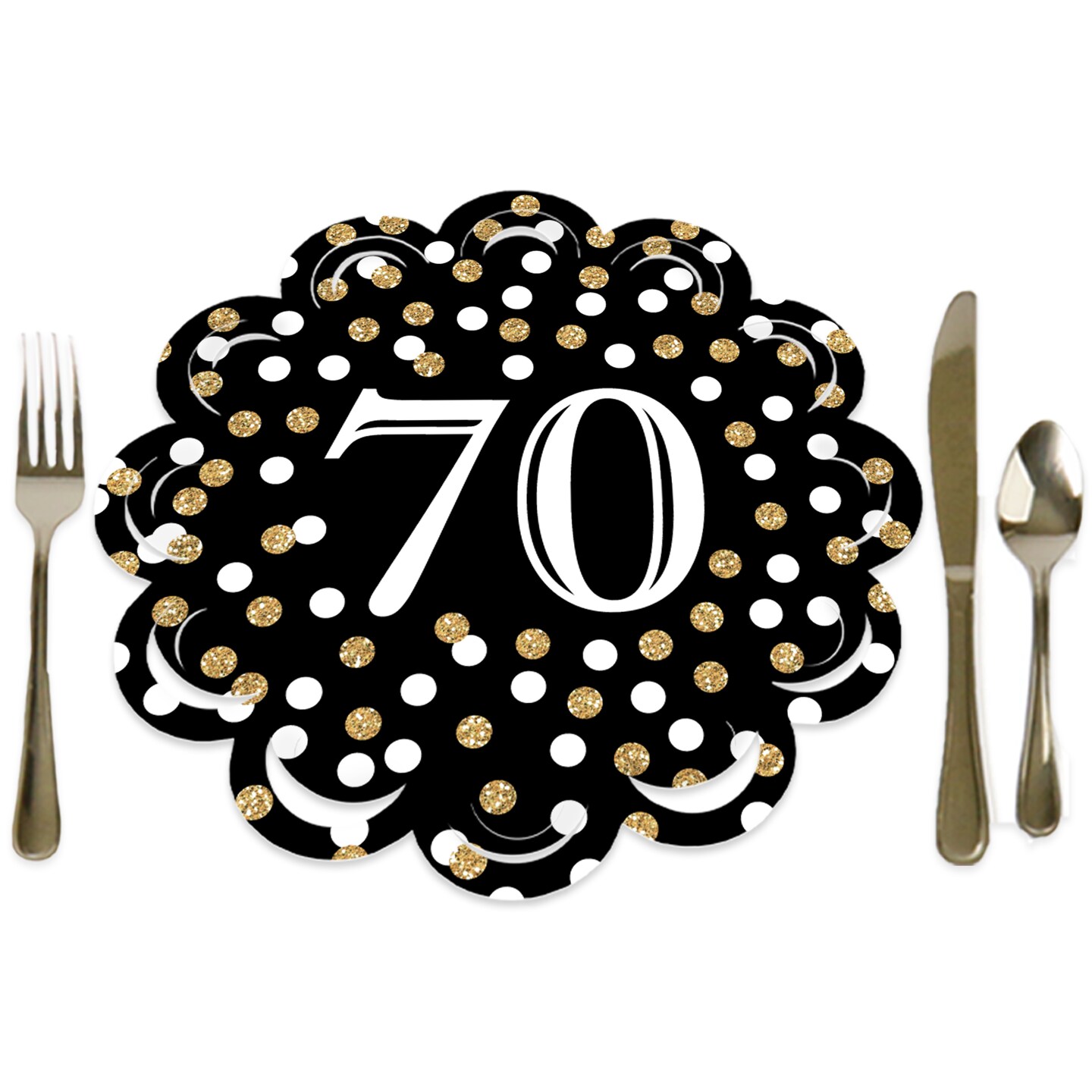 Big Dot of Happiness Adult 70th Birthday - Gold - Birthday Party Round Table Decorations - Paper Chargers - Place Setting For 12