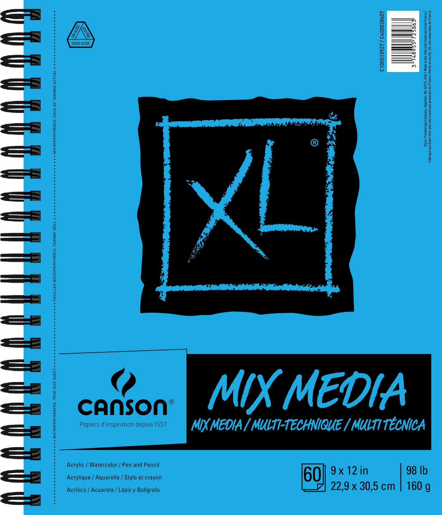 Canson XL Spiral Multi-Media Paper Pad 9&#x22;X12&#x22;-60 Sheets