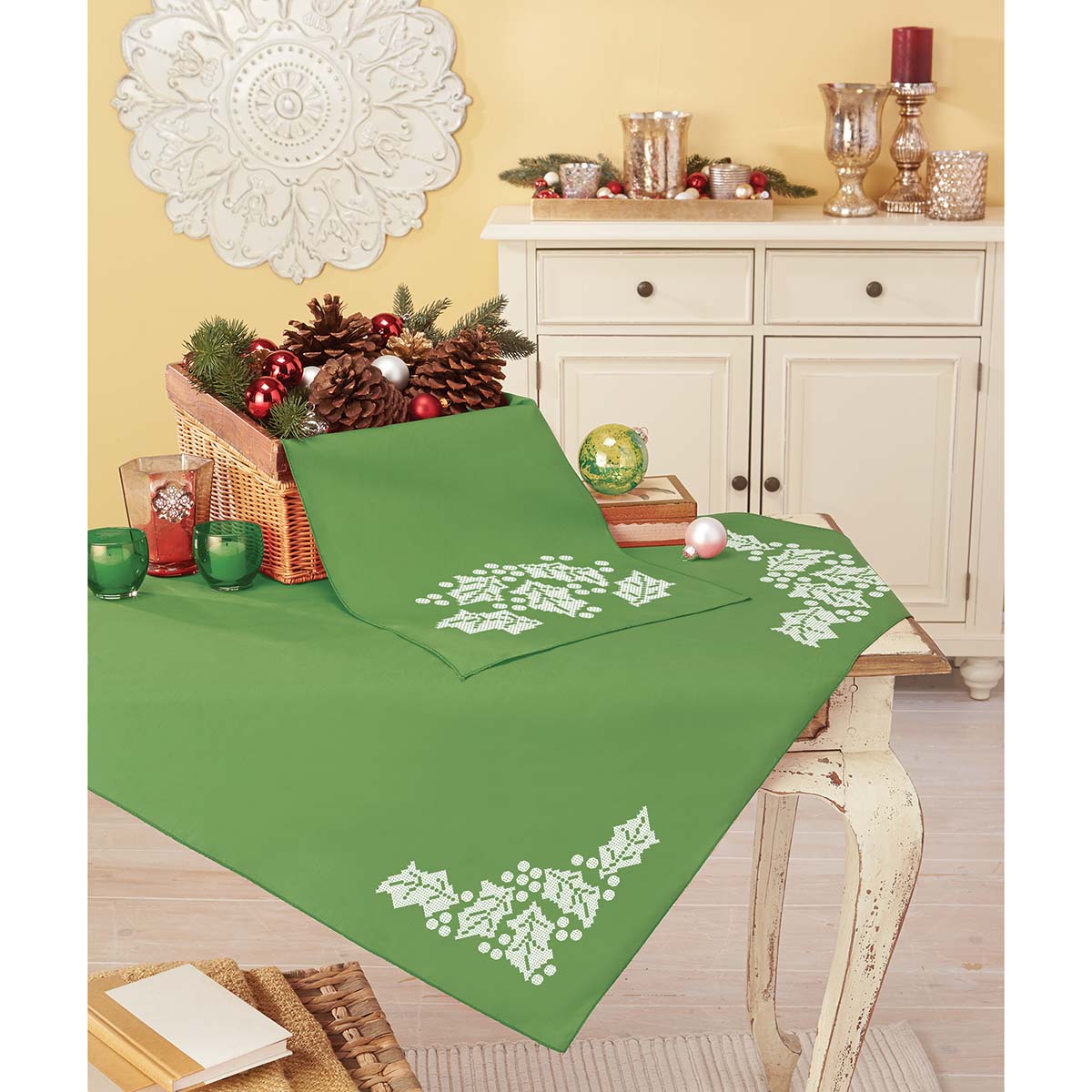 Herrschners Winter Berries Table Topper & Runner Stamped CrossStitch