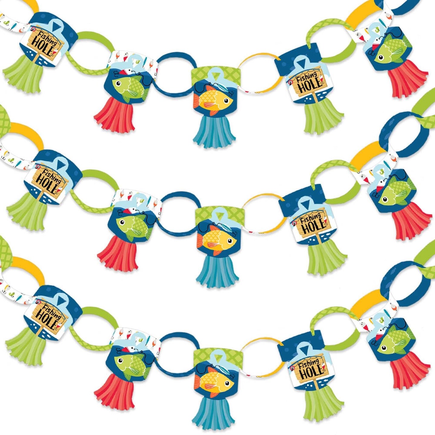 Big Dot of Happiness Let's Go Fishing - 90 Chain Links & 30 Paper Tassels  Decor Kit - Fish Birthday Party or Baby Shower Paper Chains Garland - 21 ft