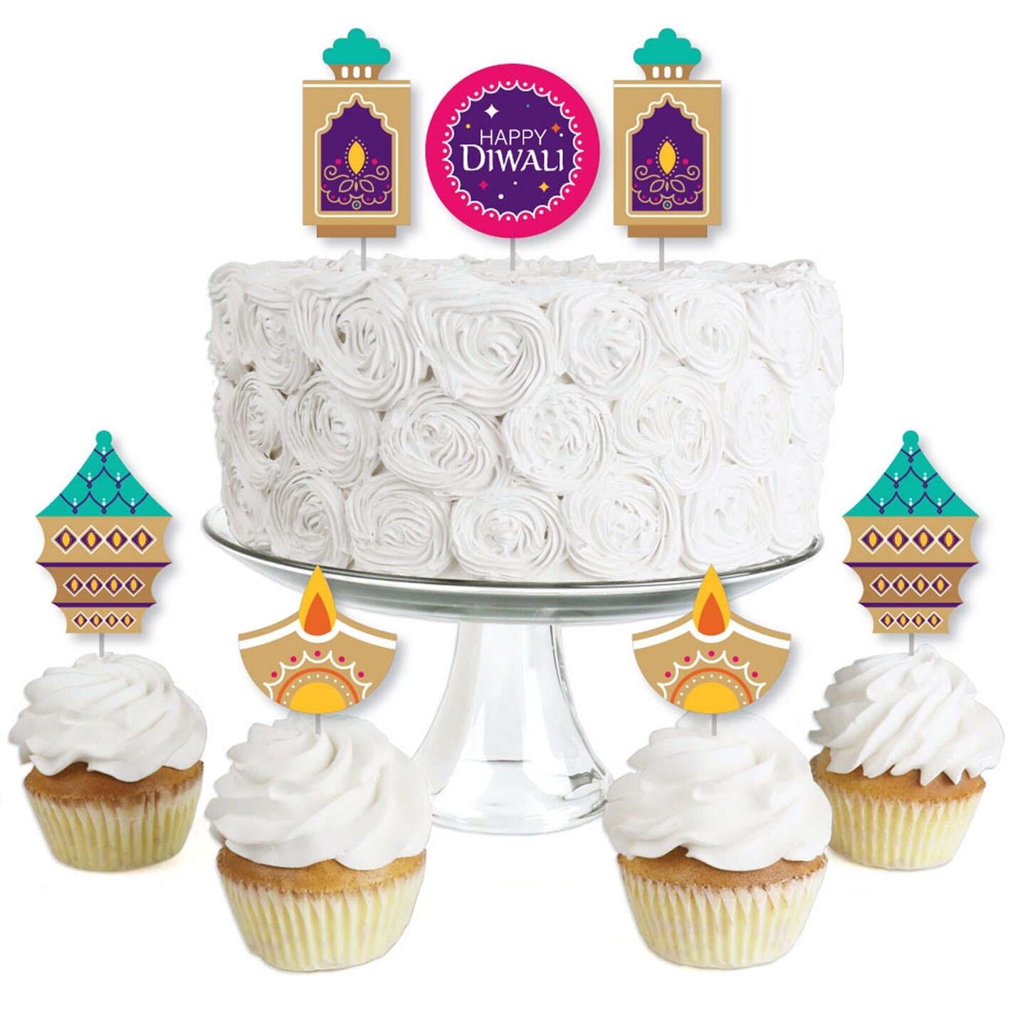 Big Dot of Happiness Happy Diwali - Dessert Cupcake Toppers - Festival of Lights Party Clear Treat Picks - Set of 24
