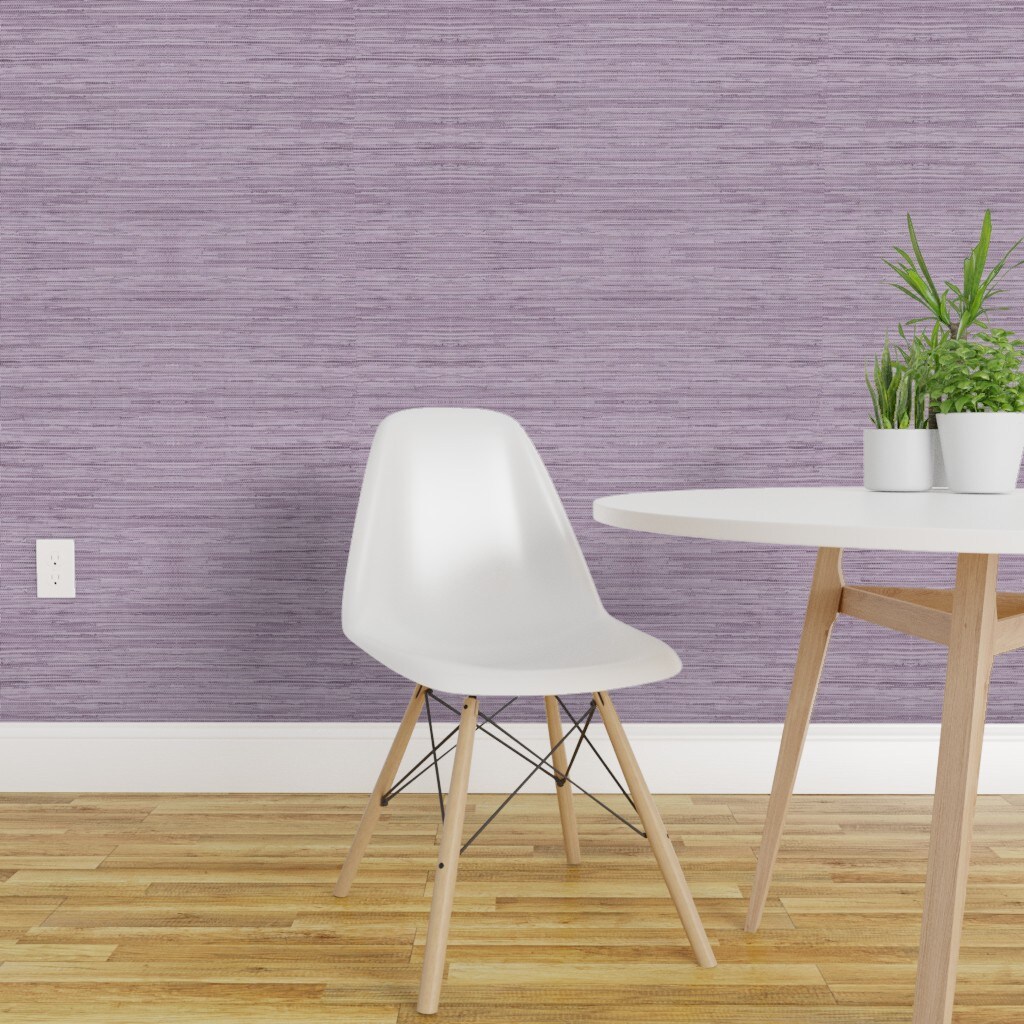 Peel &#x26; Stick Wallpaper 2FT Wide Soft Lavender Lilac Violet Grasscloth Look Faux Texture Custom Removable Wallpaper by Spoonflower