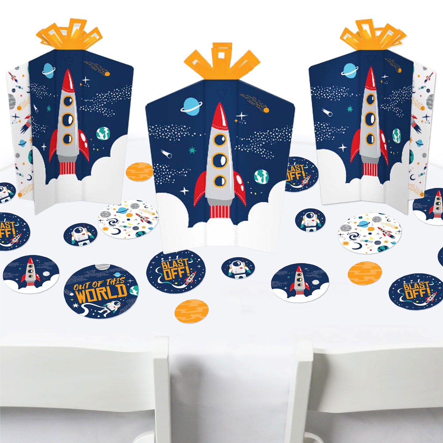Big Dot of Happiness Blast Off to Outer Space - Rocket Ship Baby Shower or Birthday Party Decor and Confetti - Terrific Table Centerpiece Kit 30 Ct