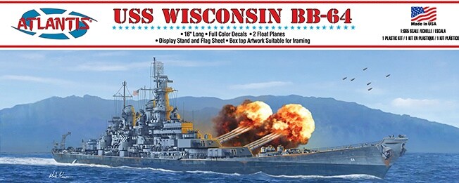 Atlantis Plastic Model Kit -USS Wisconsin BB-64 Battleship 16&#x22;