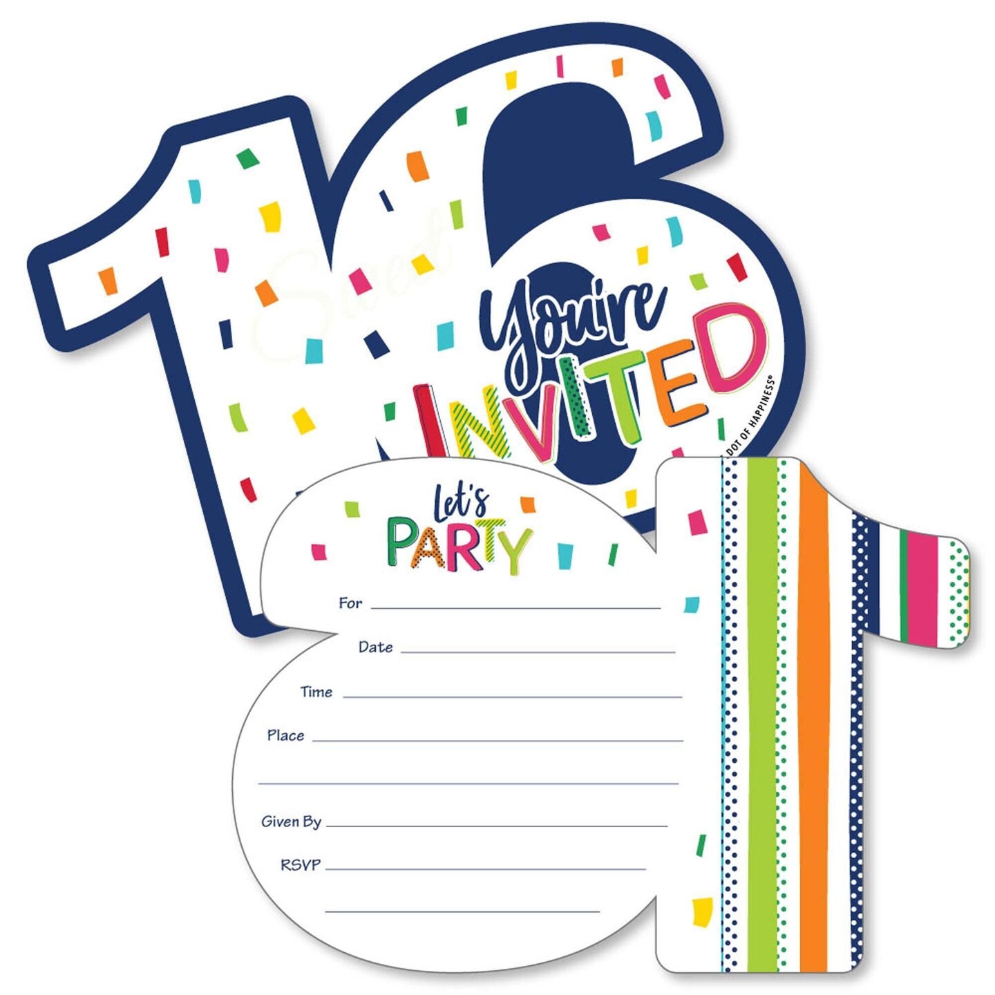 Big Dot of Happiness 16th Birthday - Cheerful Happy Birthday - Shaped Fill-In Invites - Sweet 16 Birthday Invites Cards with Envelopes - Set of 12