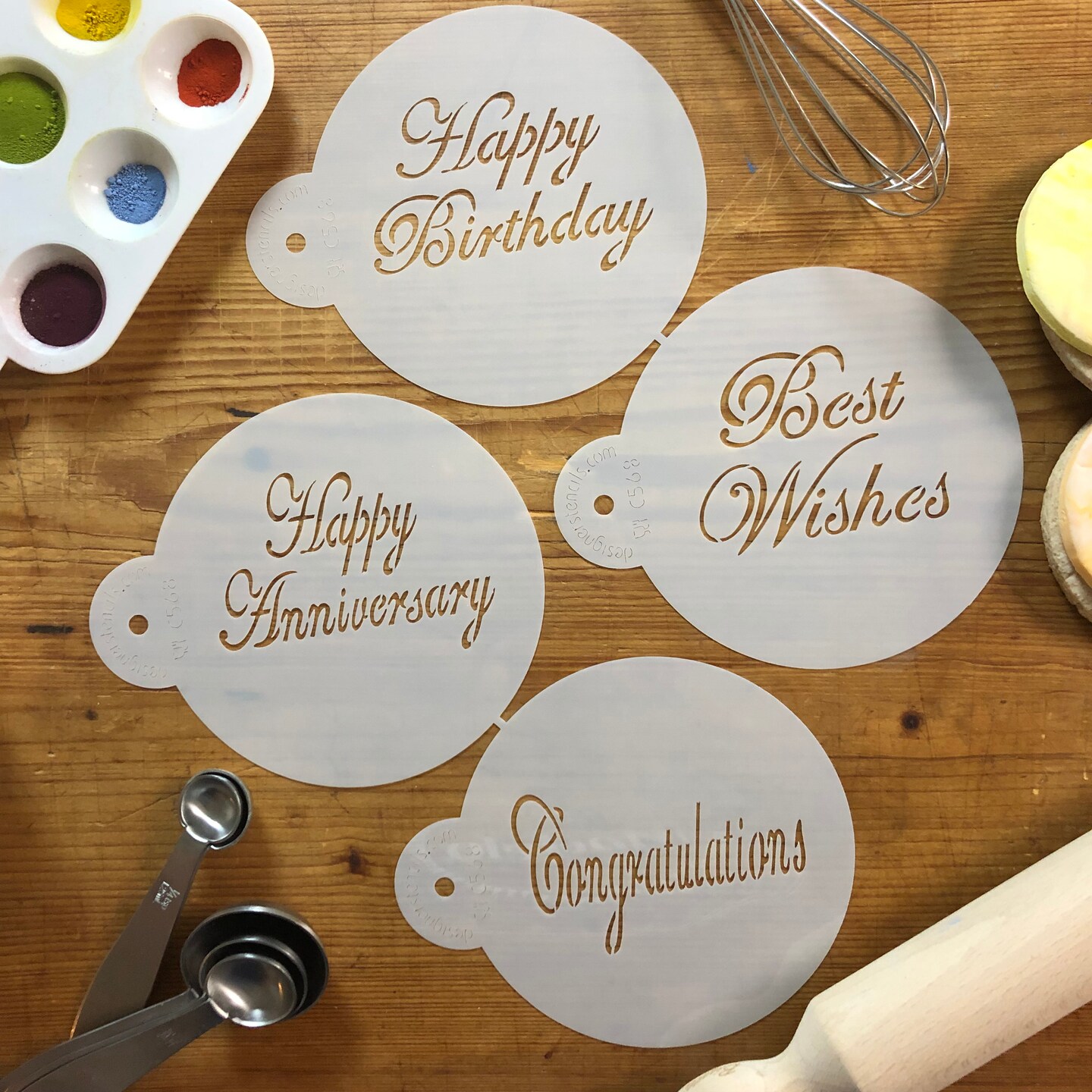 Script Celebration Cookie Stencil Set | C568 by Designer Stencils | Cookie Decorating Tools |