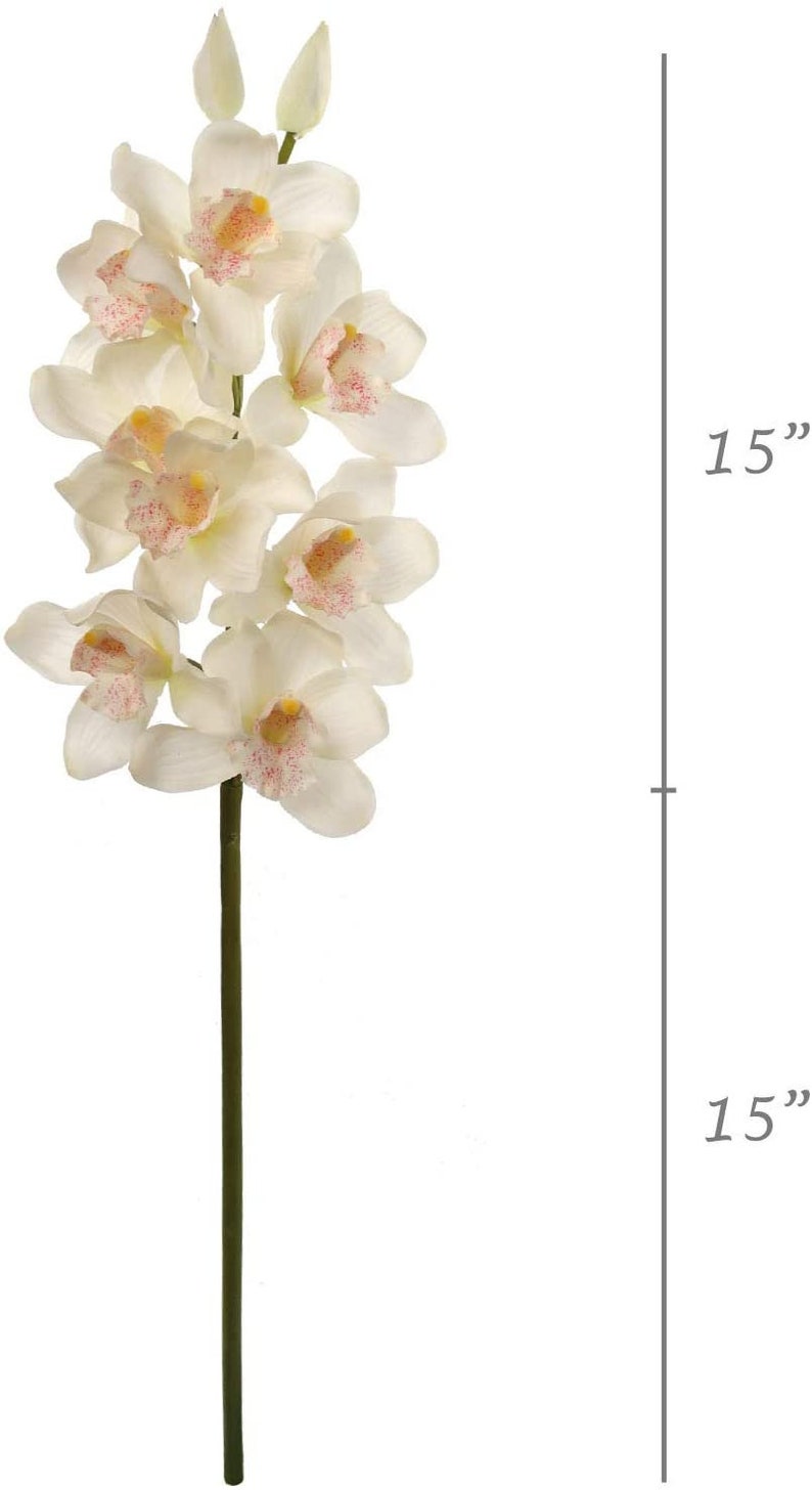 15" White Silk Cymbidium Orchid Stem - Elegant & Lifelike Floral Decor for Any Space