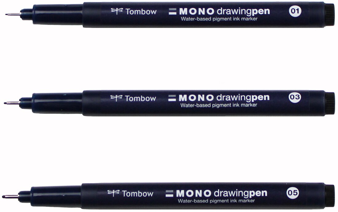 Tombow MONO Drawing Pens 3/Pkg-0.1mm, 0.3mm & 0.5mm Black