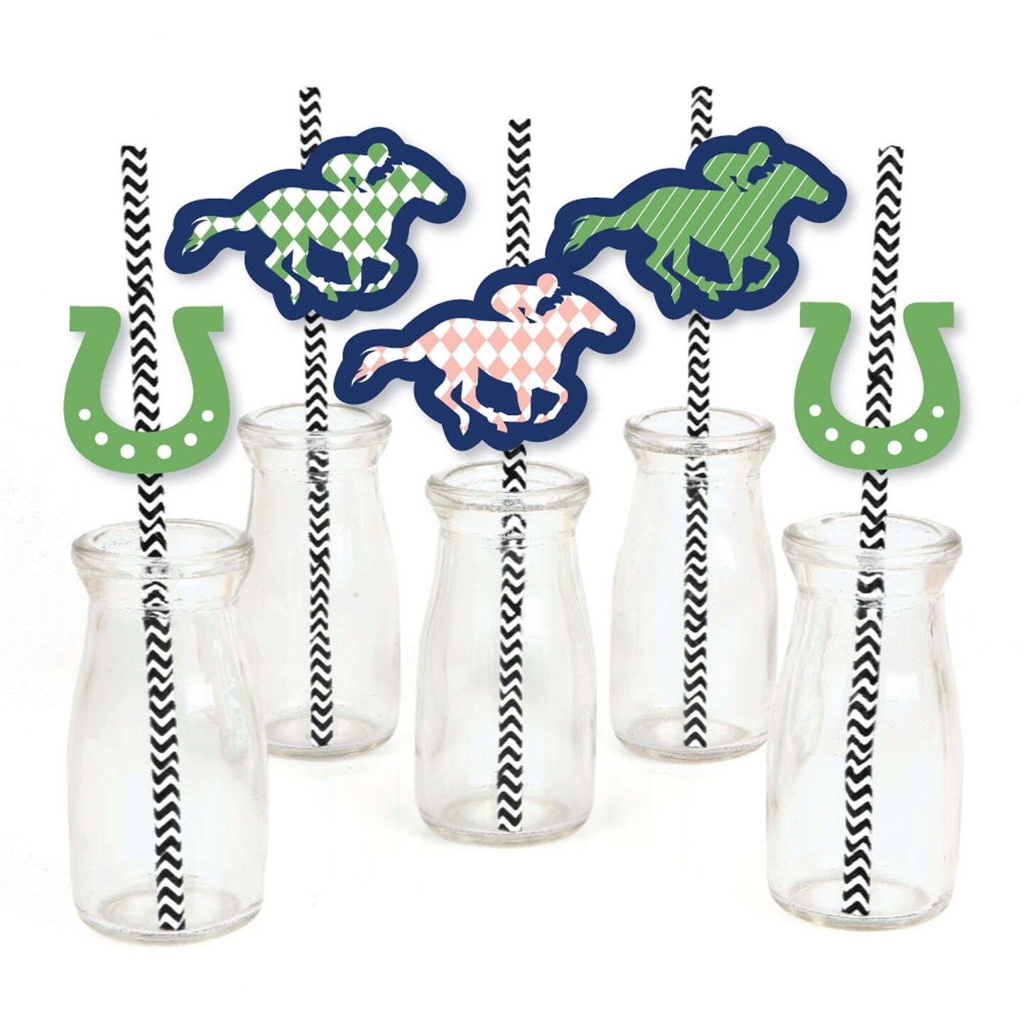 Big Dot of Happiness Kentucky Horse Derby - Paper Straw Decor - Horse Race Party Striped Decorative Straws - Set of 24